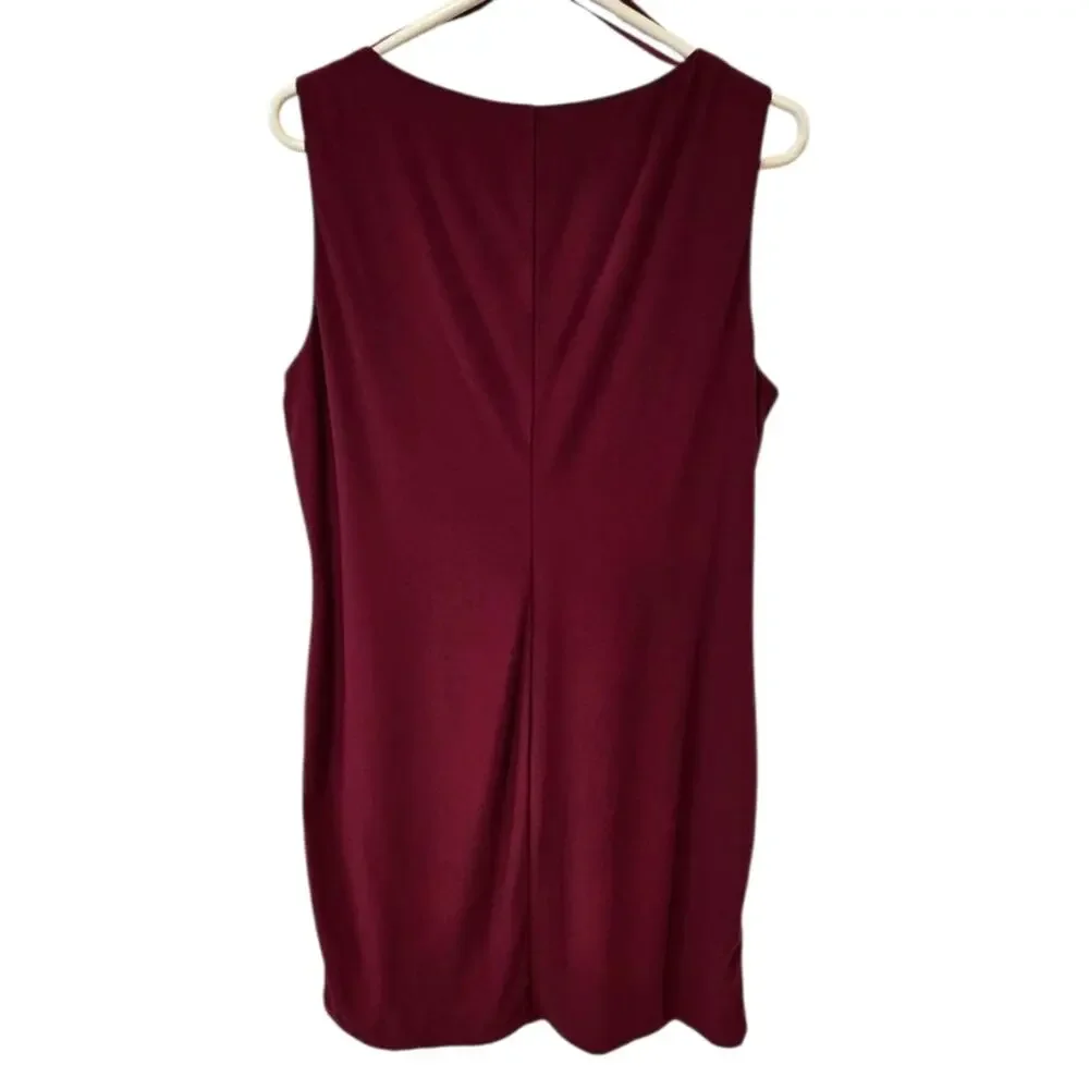 SLNY Maroon V Neck Sleeveless Lined Sheath Dress Size 14